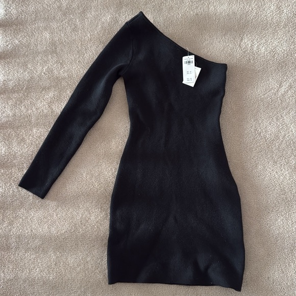 NWT Abercrombie One Shoulder Long Sleeve Dress XS Black - Picture 2 of 4